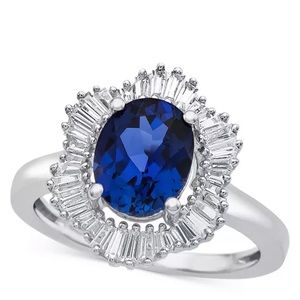 Sterling Silver Sapphire and Diamond Ring Size 7